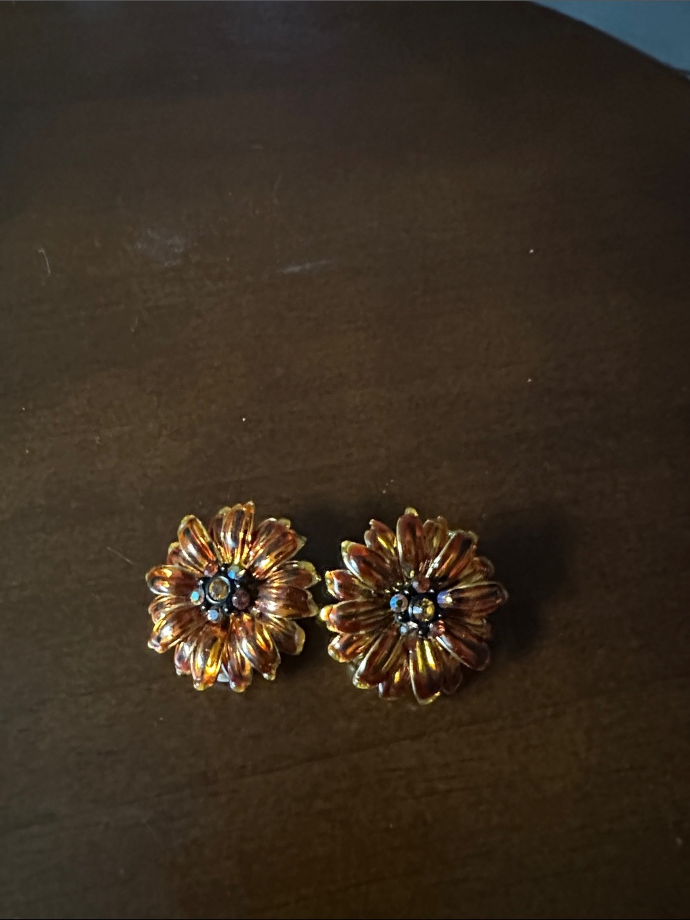 Joan Rivers Amber Gold Floral Crystal Stud Earrings